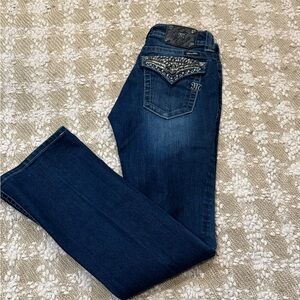 Miss Me Womens Mid Rise Bootcut  Leg Jeans Embellished Pockets Dark Wash Size 29